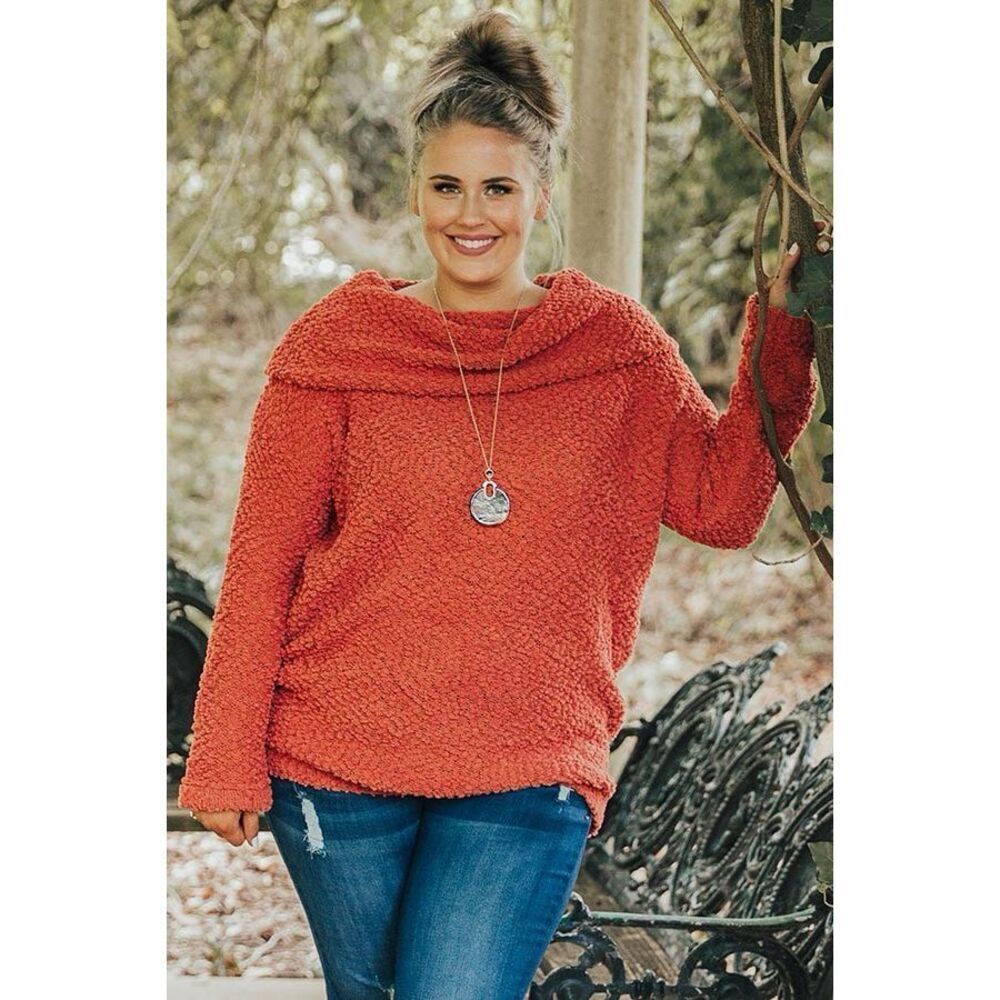 Umgee Manhattan Mornings Cowl Neck Sweater In Pumpkin Orange Size Small - Picture 1 of 6